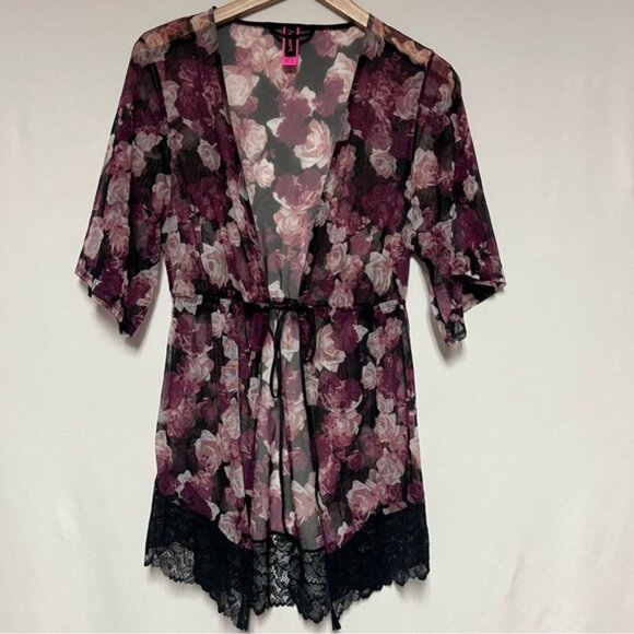La Senza Sheer Roses Kimono Robe Dressing Gown Cover Up - Picture 3 of 11